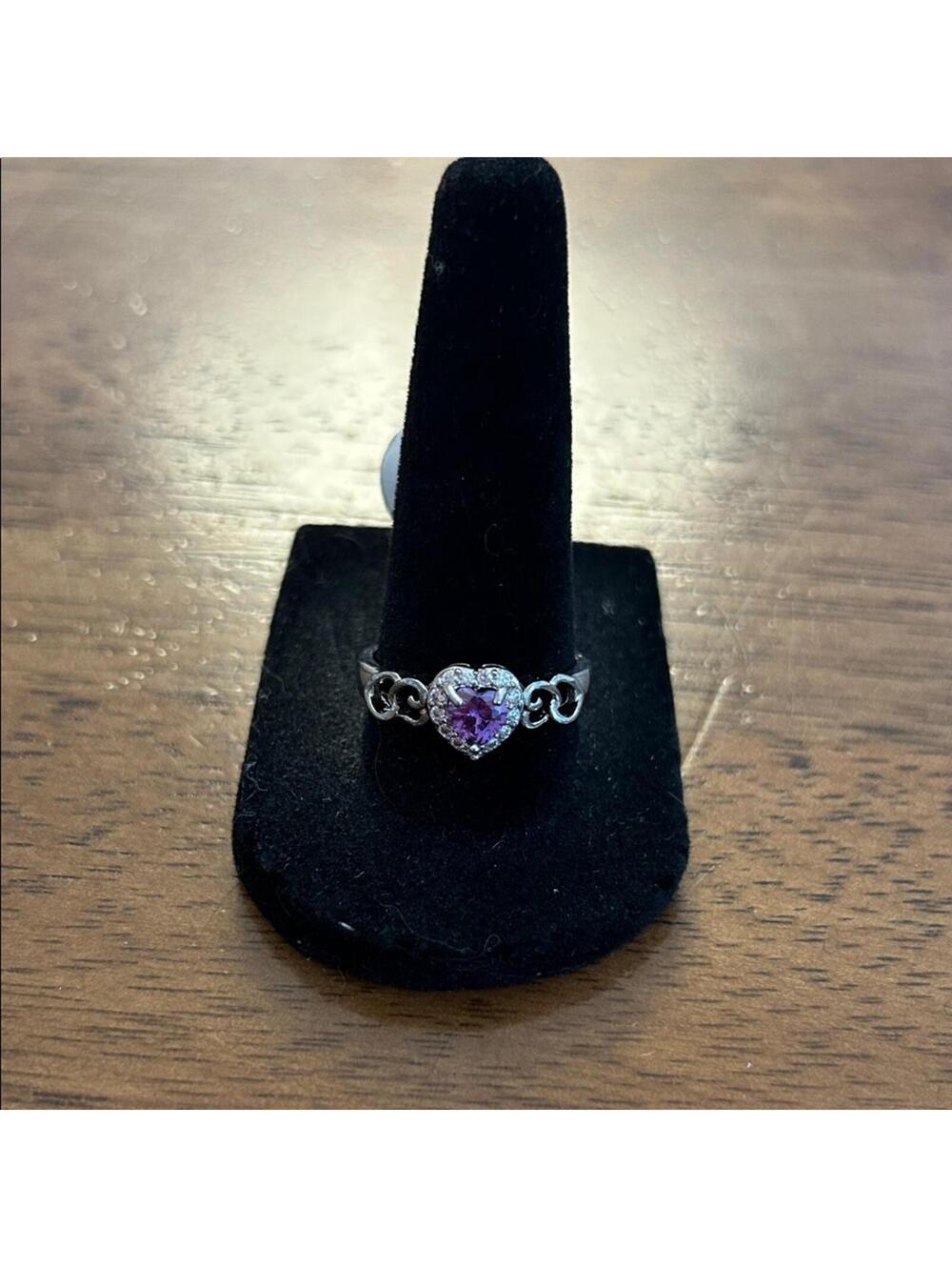Silver Heart Costume Ring with Purple Gem